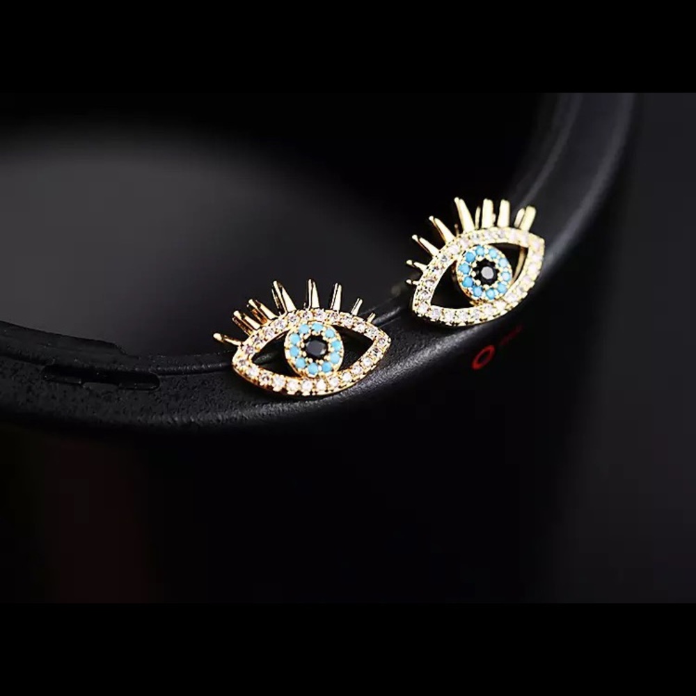 Evil Eye Gold Stud Earrings